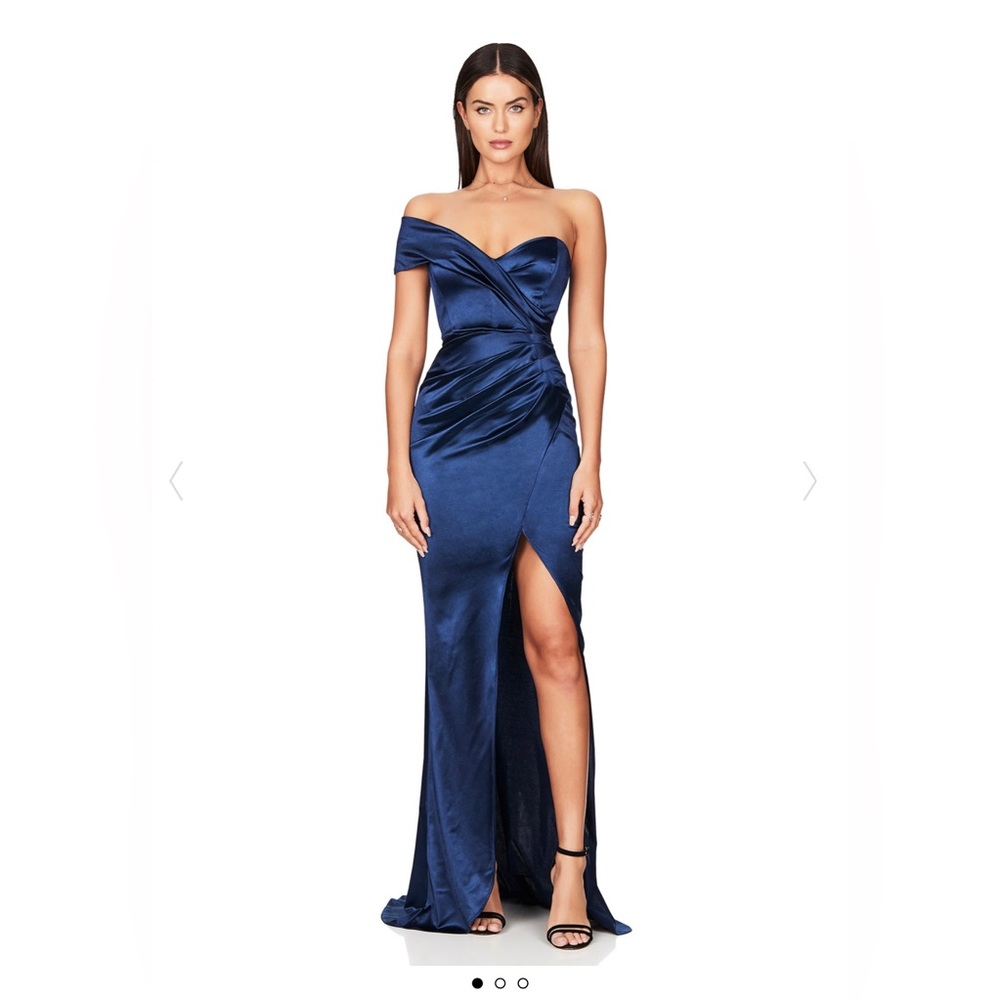 Nookie zodiac one shoulder gown with side slit